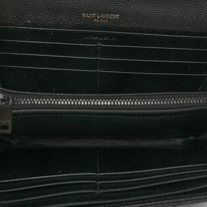 Saint Laurent Grain De Poudre Matelasse Chevron Monogram Flap Wallet Black 5 of 7