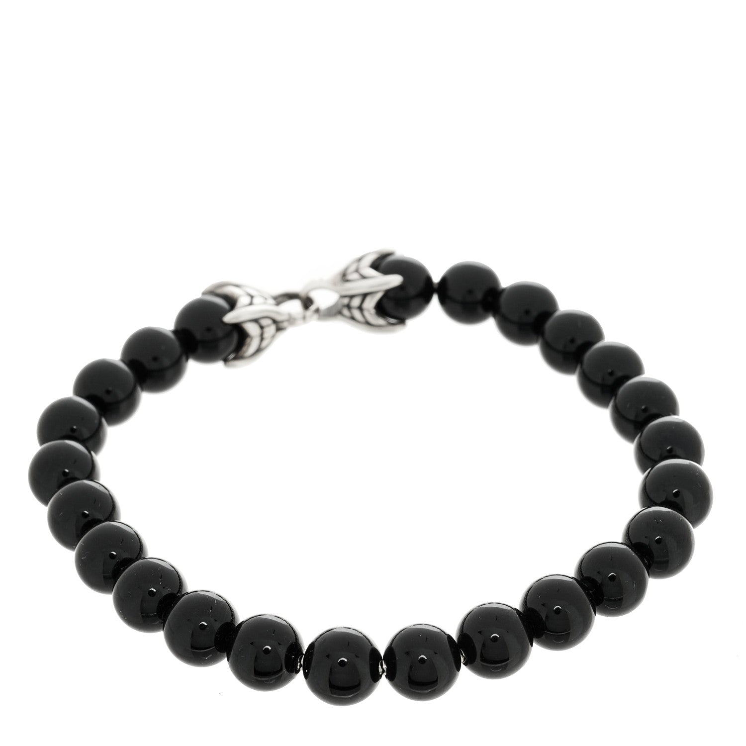 David Yurman Sterling Silver Black Onyx 8mm Spiritual Beads Bracelet 1 of 3