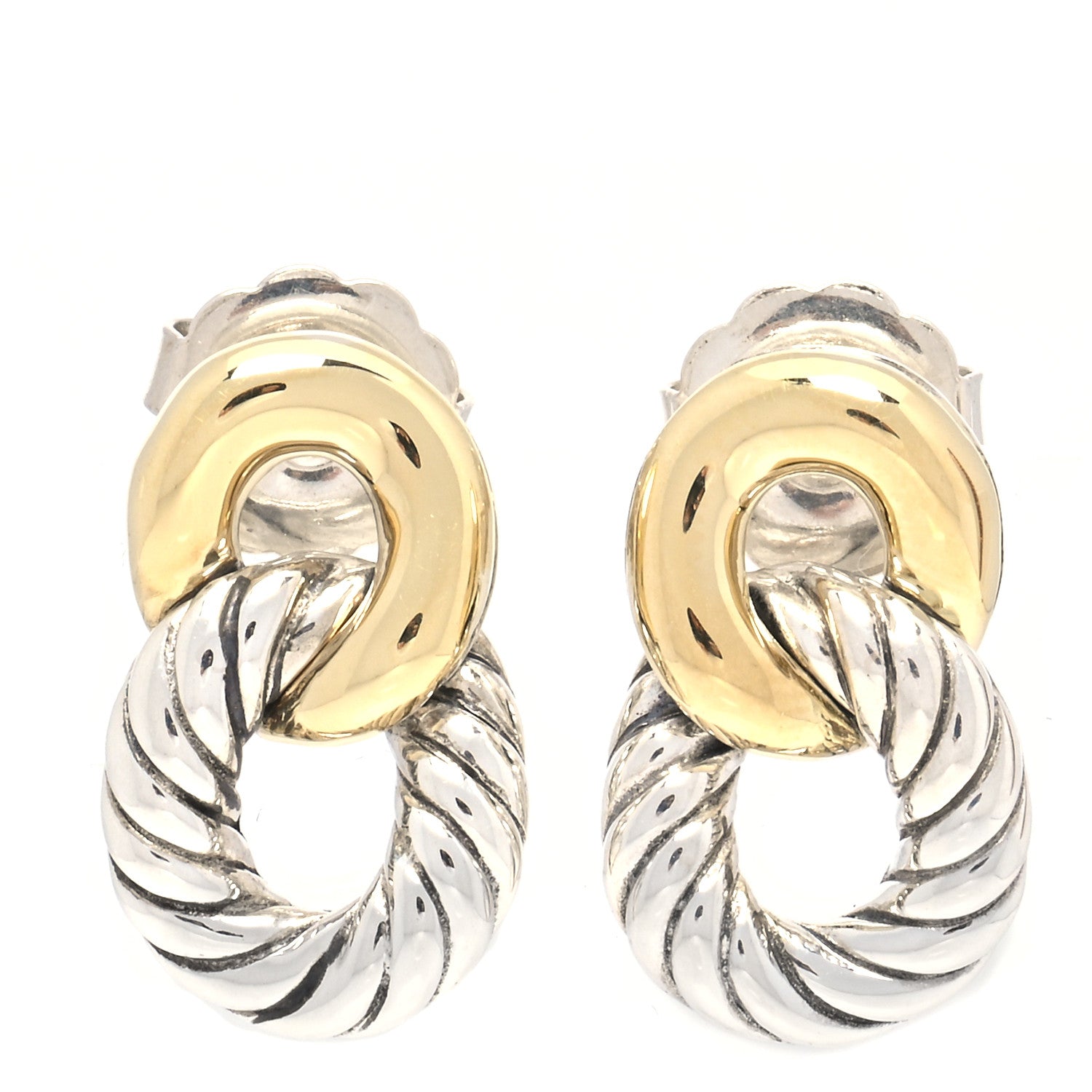 David Yurman Sterling Silver 18K Yellow Gold Belmont Curb Link Drop Earrings 1 of 4