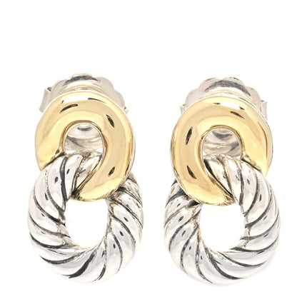 David Yurman Sterling Silver 18K Yellow Gold Belmont Curb Link Drop Earrings 1 of 4