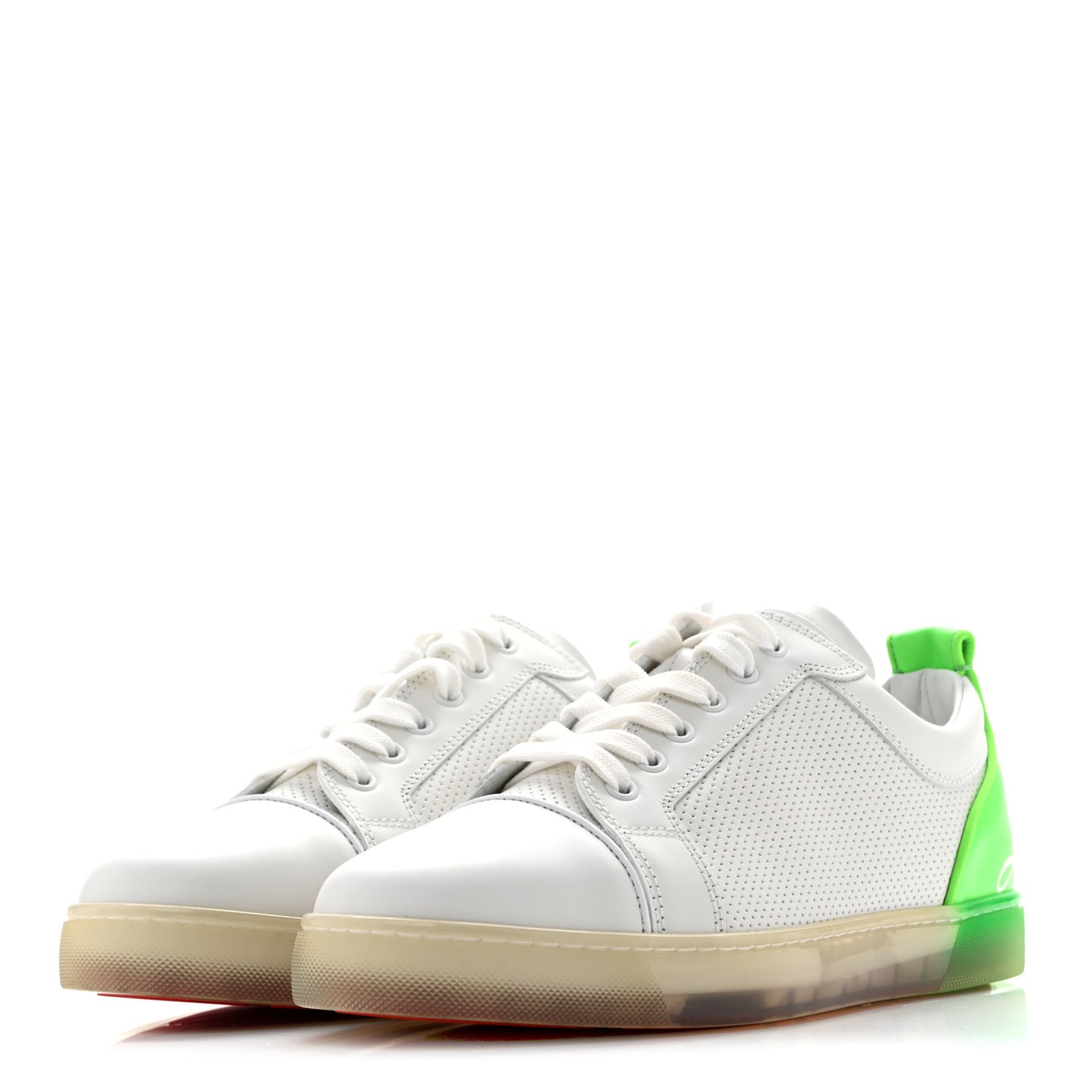 Calfskin Perforated Mens Fun Louis Junior Flat Sneakers  41.5 White Fluo Green