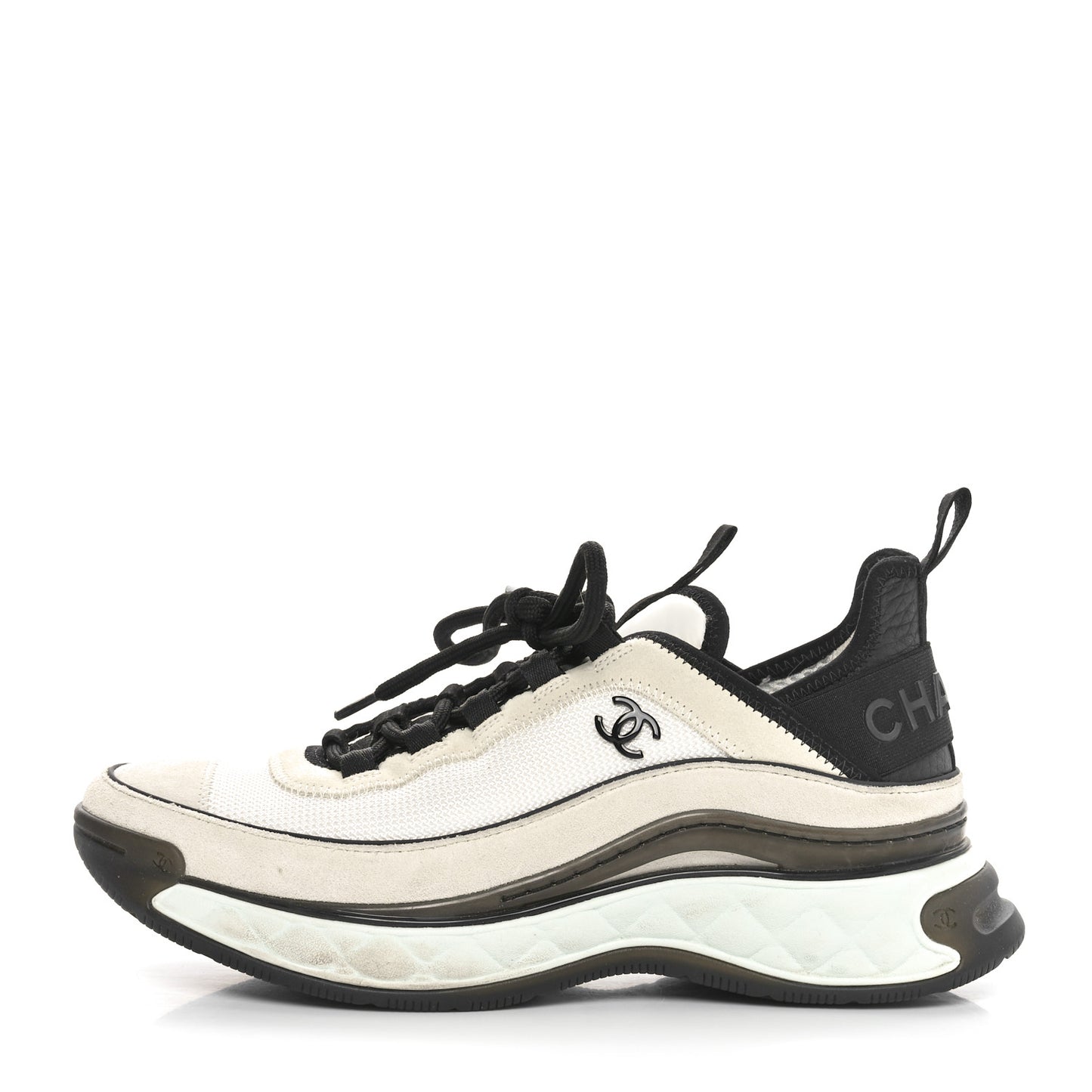 Velvet Calfskin Mixed Fibers CC Sneakers 37.5 Ivory Black