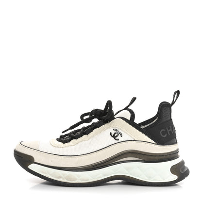 Chanel Velvet Calfskin Mixed Fibers CC Sneakers 37.5 Ivory Black 1 of 9