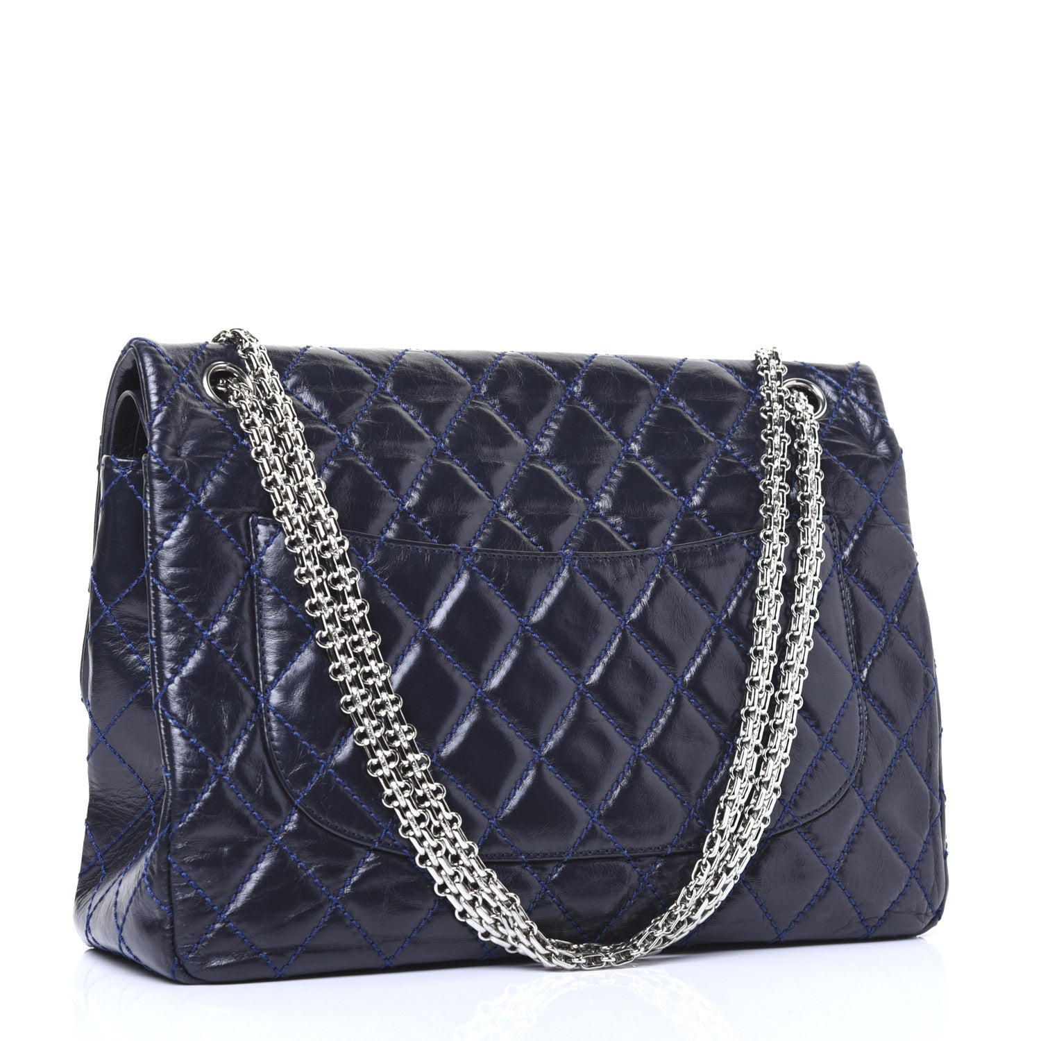 Chanel Glazed Calfskin Quilted Surpique 2.55 Reissue Flap Navy 3 of 18