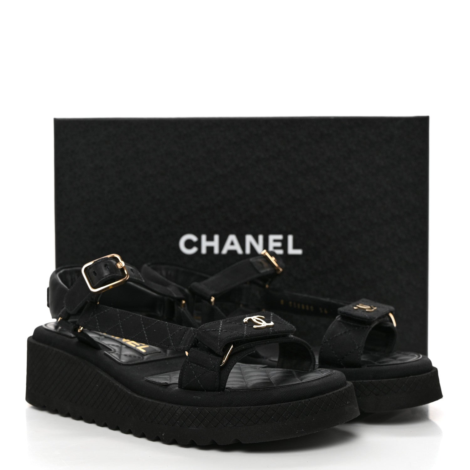 Chanel Grosgrain Logo Platform Sandals 36 Black 9 of 9