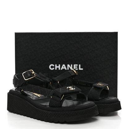 Chanel Grosgrain Logo Platform Sandals 36 Black 9 of 9