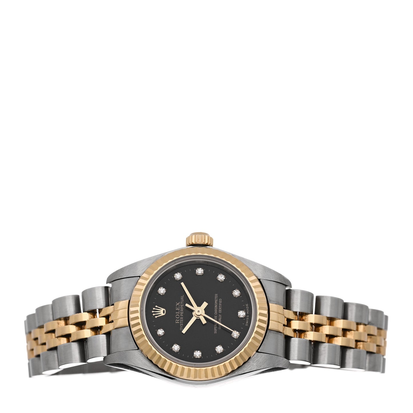 Stainless Steel 18K Yellow Gold Diamond 26mm Oyster Perpetual Datejust Watch Black 76193