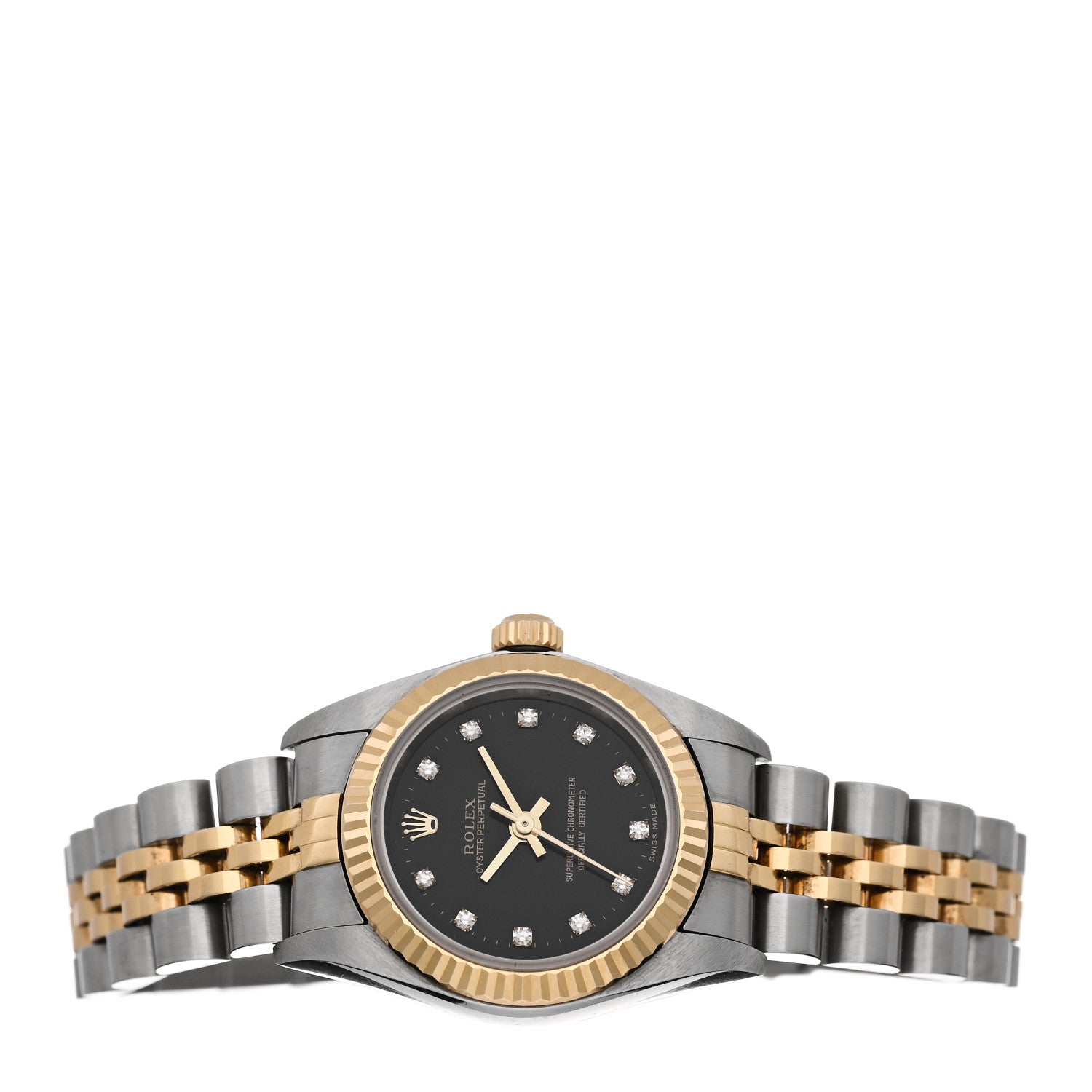 Rolex Stainless Steel 18K Yellow Gold Diamond 26mm Oyster Perpetual Datejust Watch Black 76193 2 of 5