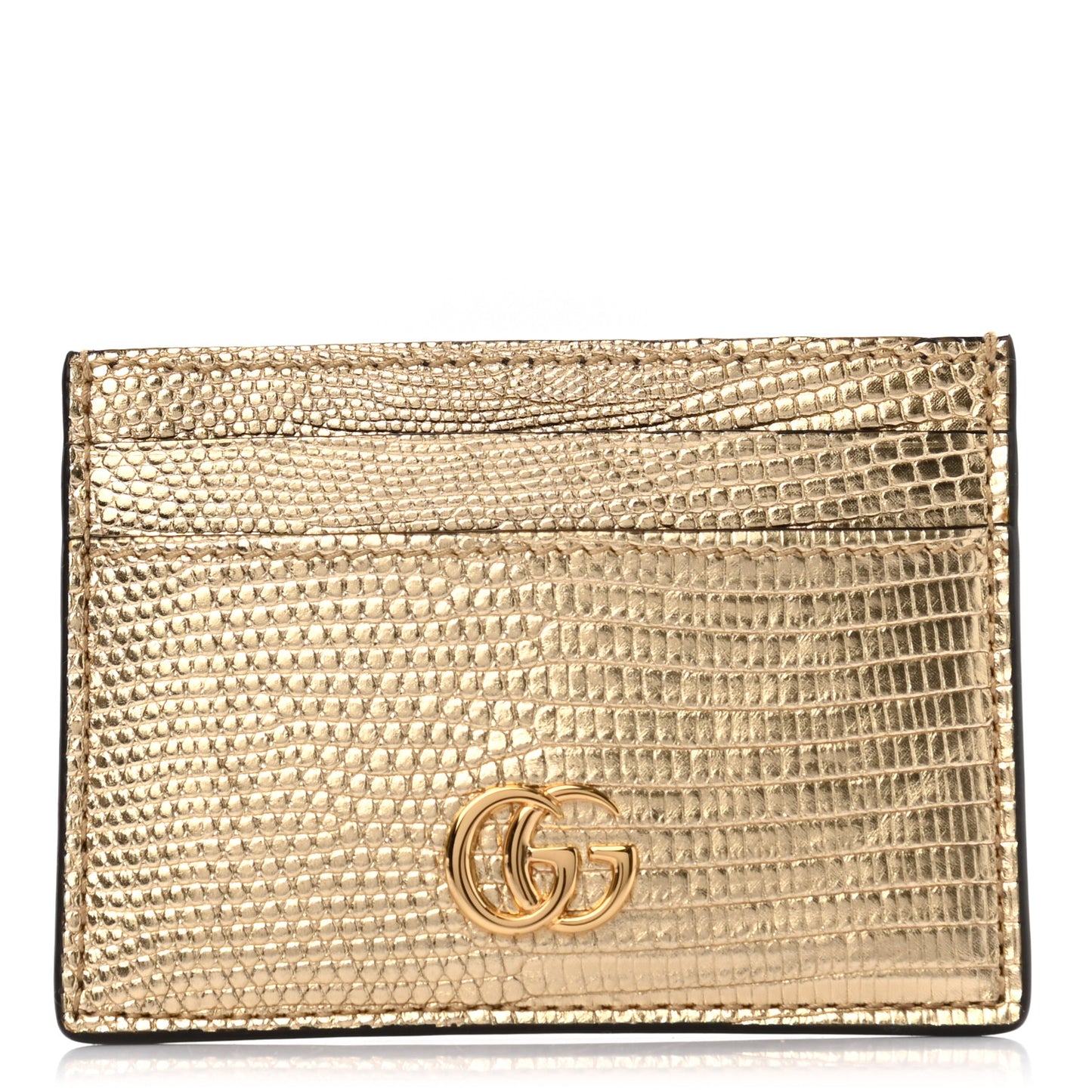 Laminated Lizard GG Marmont Card Holder Gold