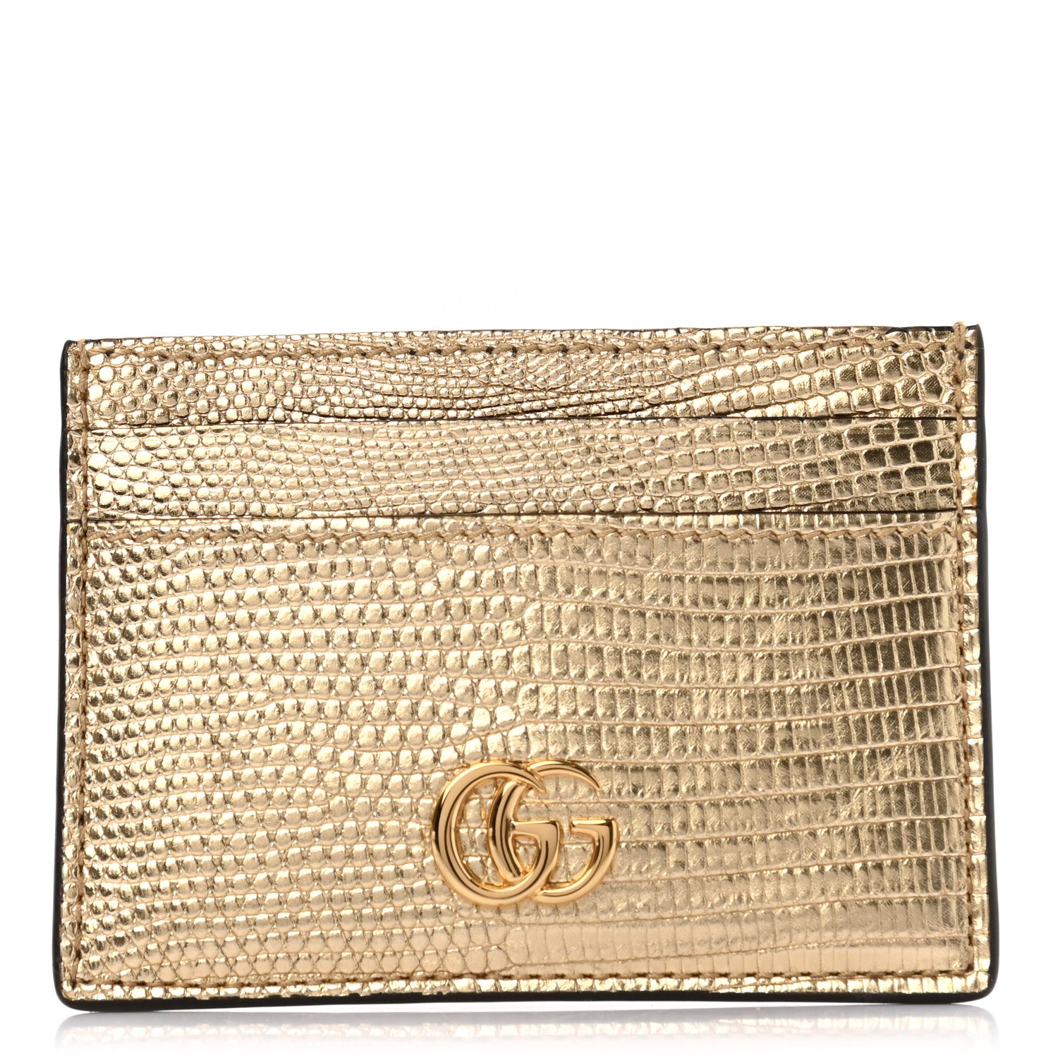 Gucci Laminated Lizard GG Marmont Card Holder Gold 1 of 6
