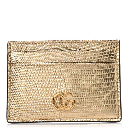 Gucci Laminated Lizard GG Marmont Card Holder Gold 1 of 6