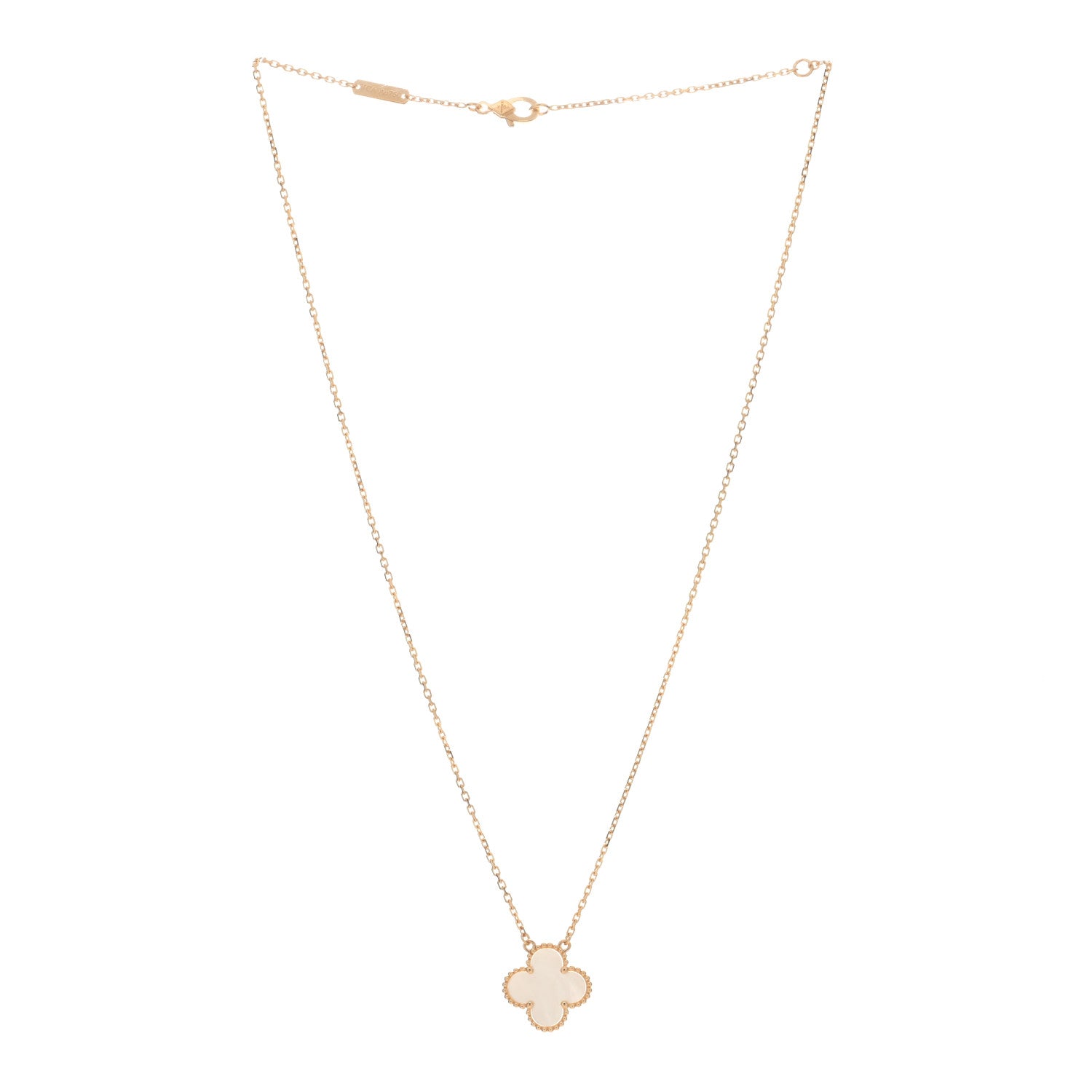 Van Cleef & Arpels 18K Yellow Gold Mother of Pearl Vintage Alhambra Pendant Necklace 2 of 4