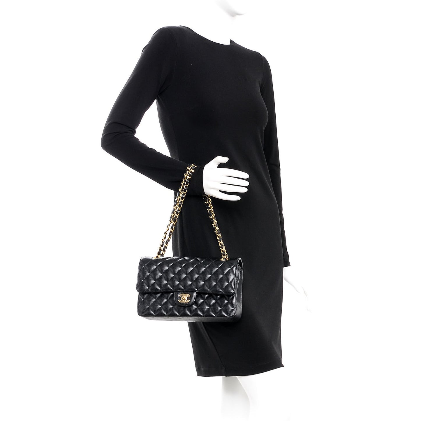 Caviar Quilted Medium Double Flap Black