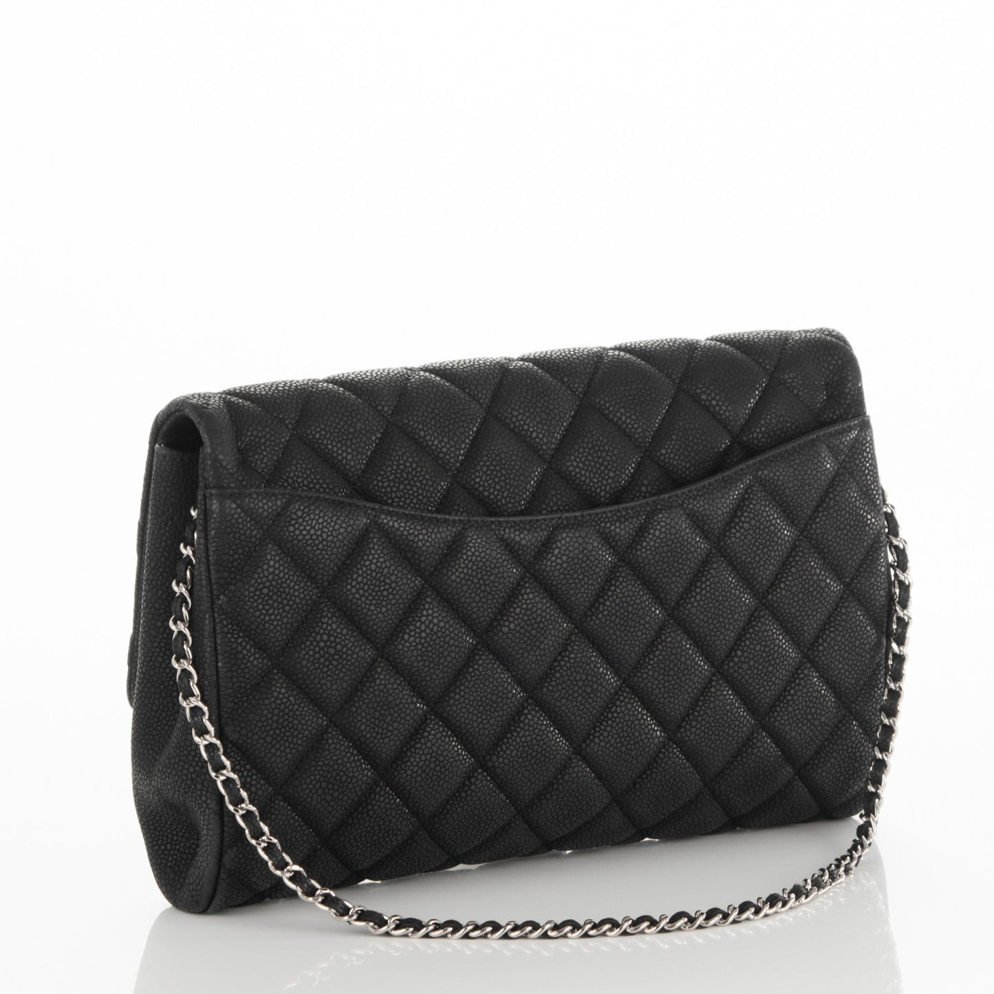 Iridescent Caviar Quilted Clutch With Chain Flap Black