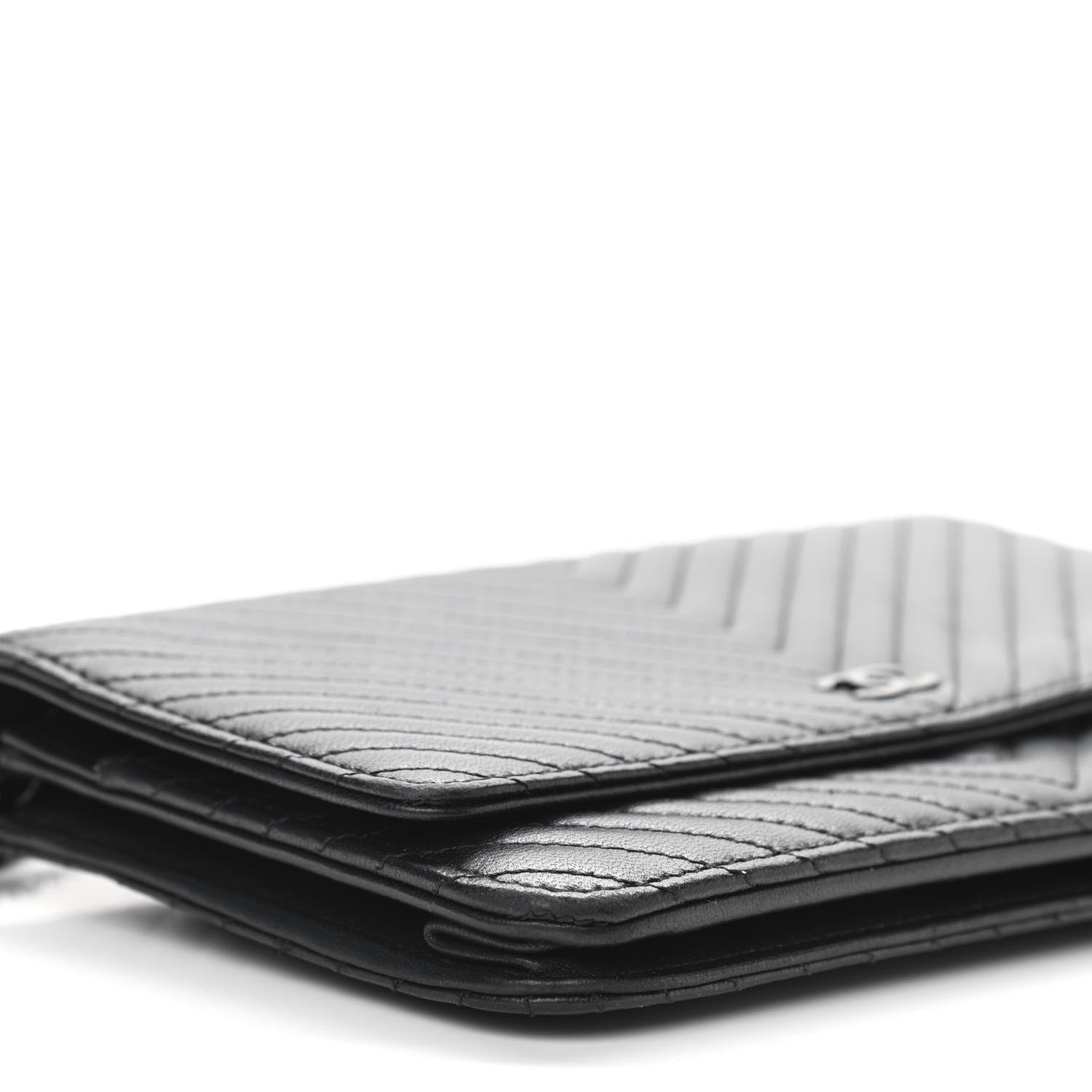 Chanel Lambskin Chevron Quilted Wallet On Chain WOC So Black 10 of 12