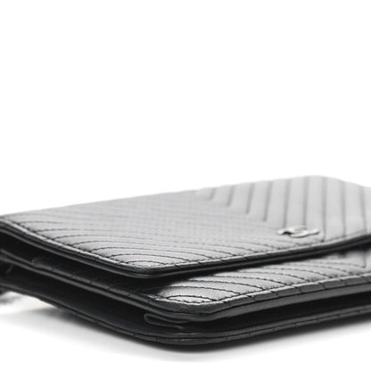 Chanel Lambskin Chevron Quilted Wallet On Chain WOC So Black 10 of 12