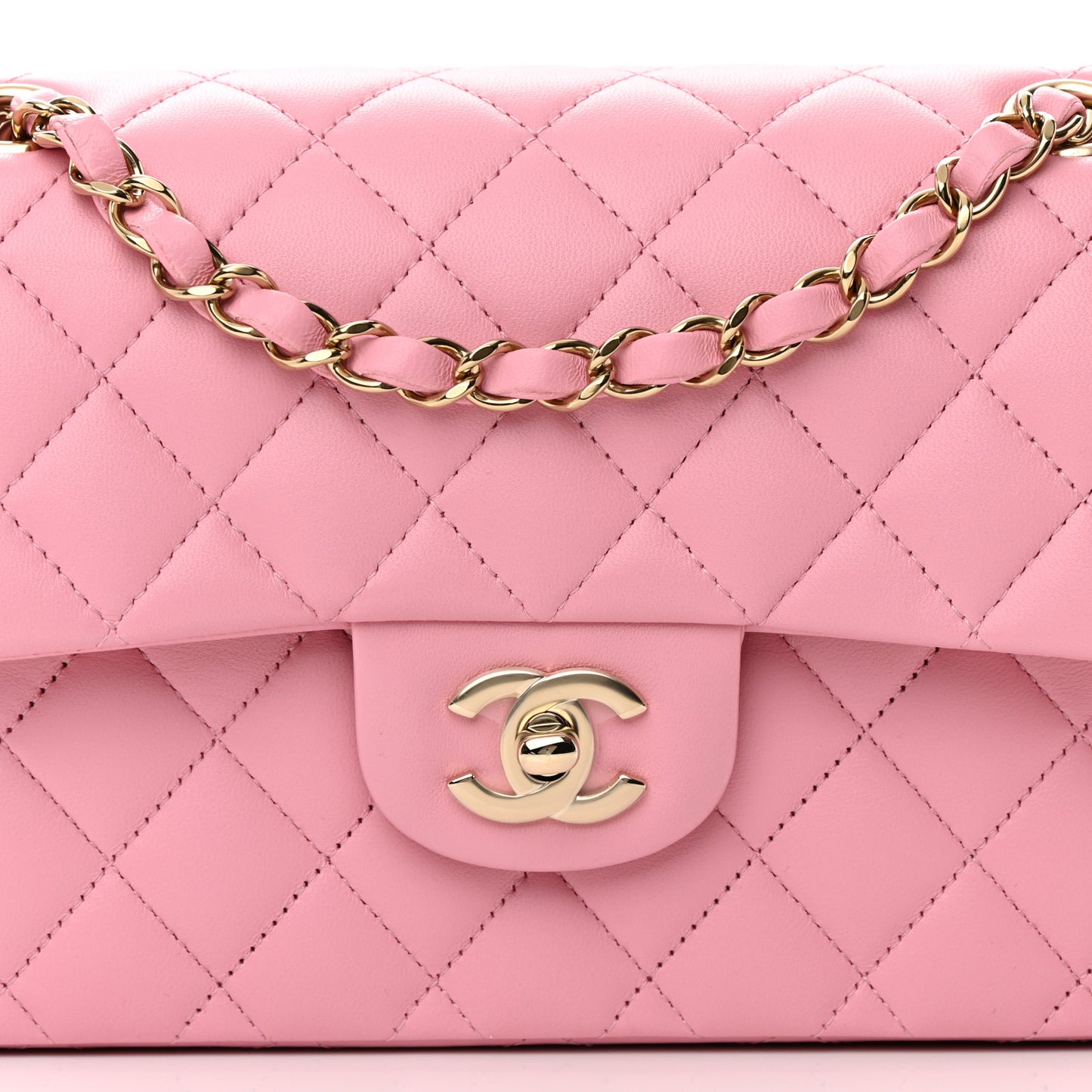 Lambskin Quilted Small Double Flap Pink