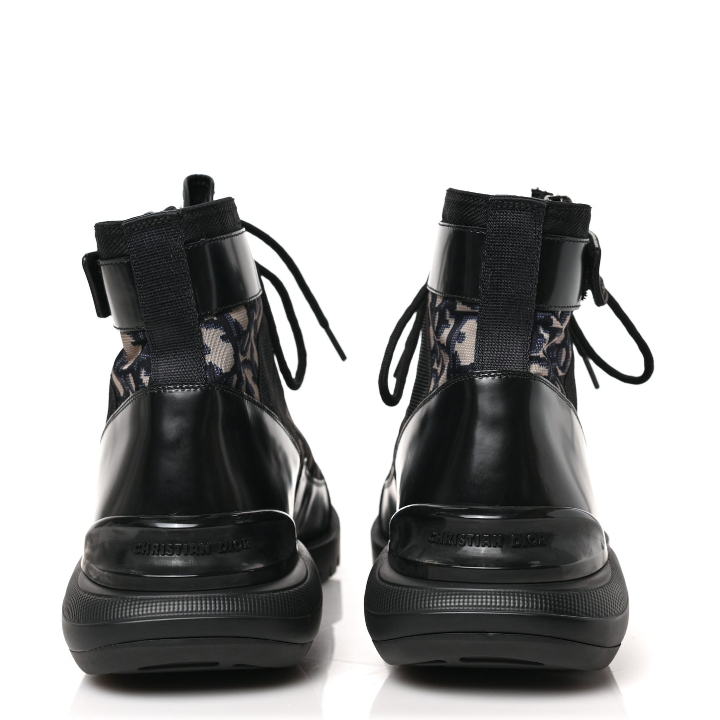 Oblique Polished Calfskin Mens Combat Ankle Boots 41 Beige Black