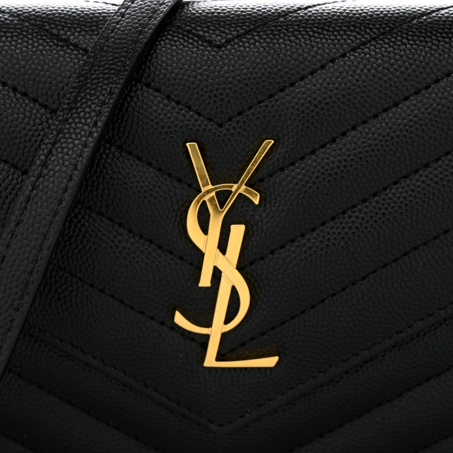 Grain De Poudre Matelasse Chevron Monogram Envelope Chain Wallet Black