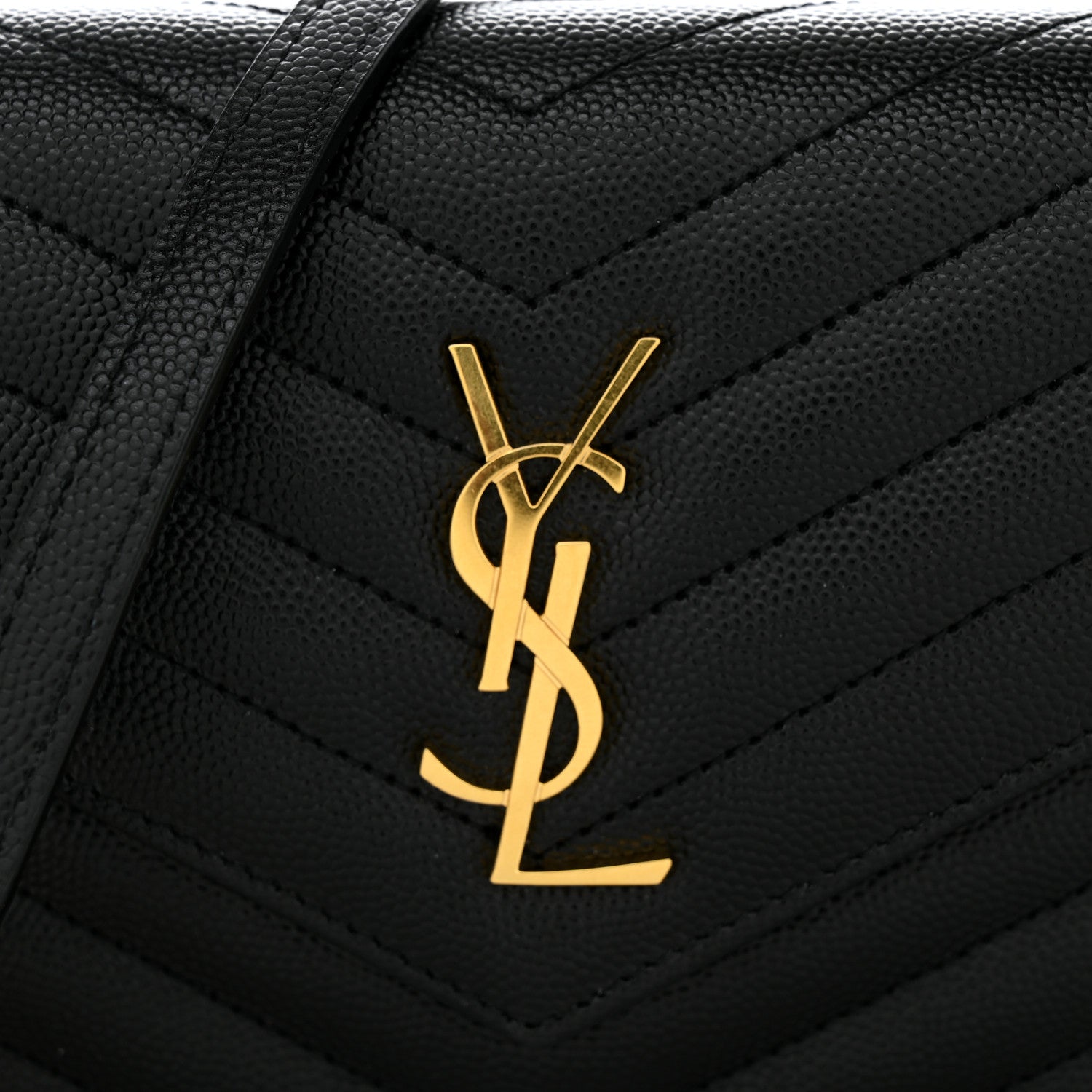 Saint Laurent Grain De Poudre Matelasse Chevron Monogram Envelope Chain Wallet Black 8 of 11