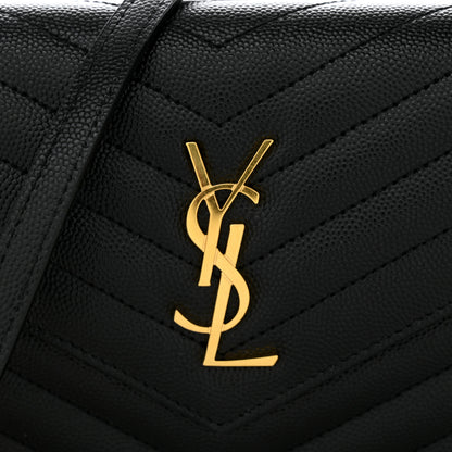 Saint Laurent Grain De Poudre Matelasse Chevron Monogram Envelope Chain Wallet Black 8 of 11