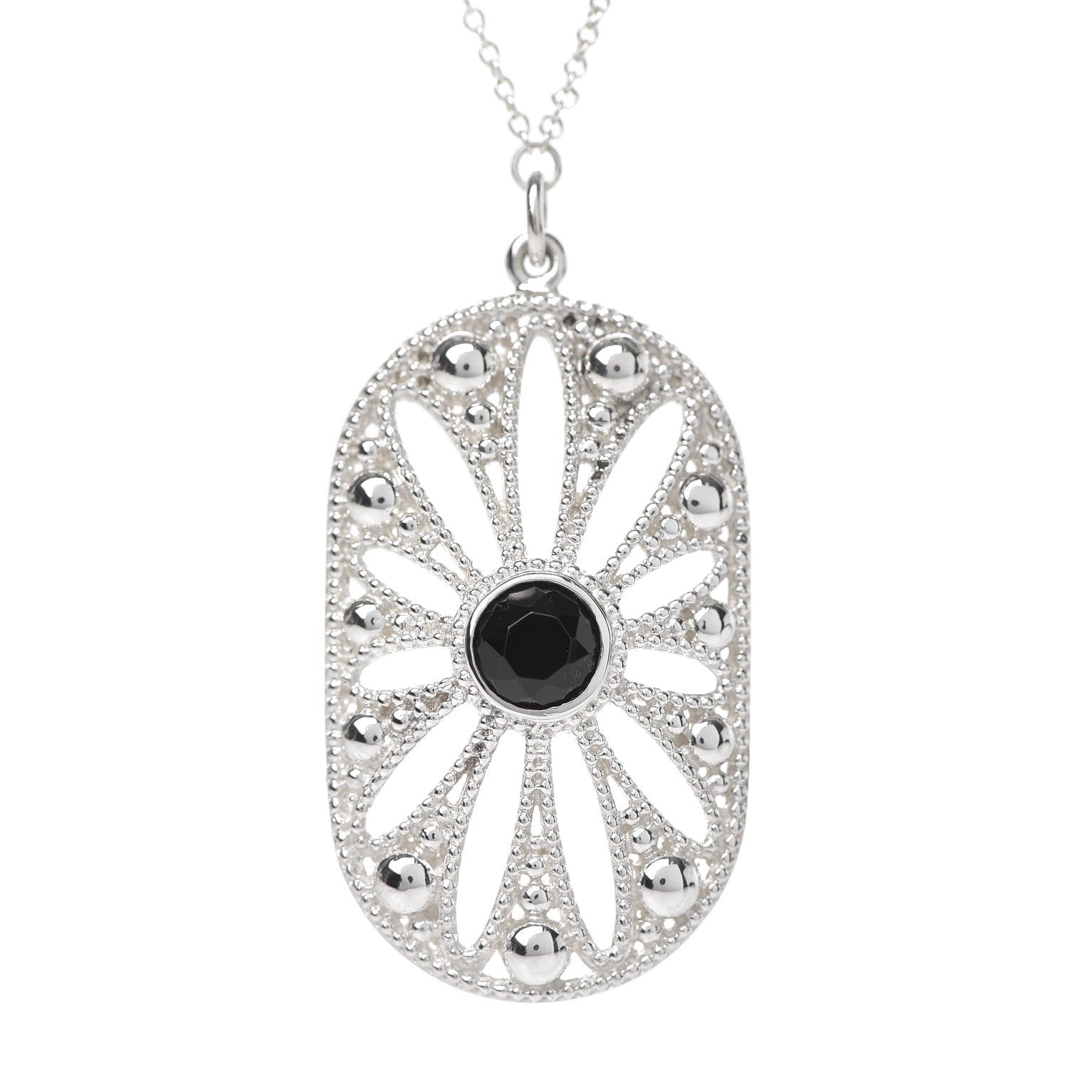 Tiffany Sterling Silver Black Onyx Pearl Ziegfeld Daisy Pendant Necklace 3 of 5