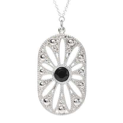 Tiffany Sterling Silver Black Onyx Pearl Ziegfeld Daisy Pendant Necklace 3 of 5
