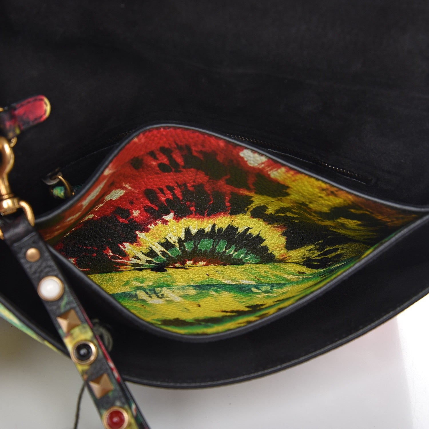 Valentino Garavani Pebbled Calfskin Tie Dye Rockstud Rolling Wristlet Clutch Multicolor 6 of 8