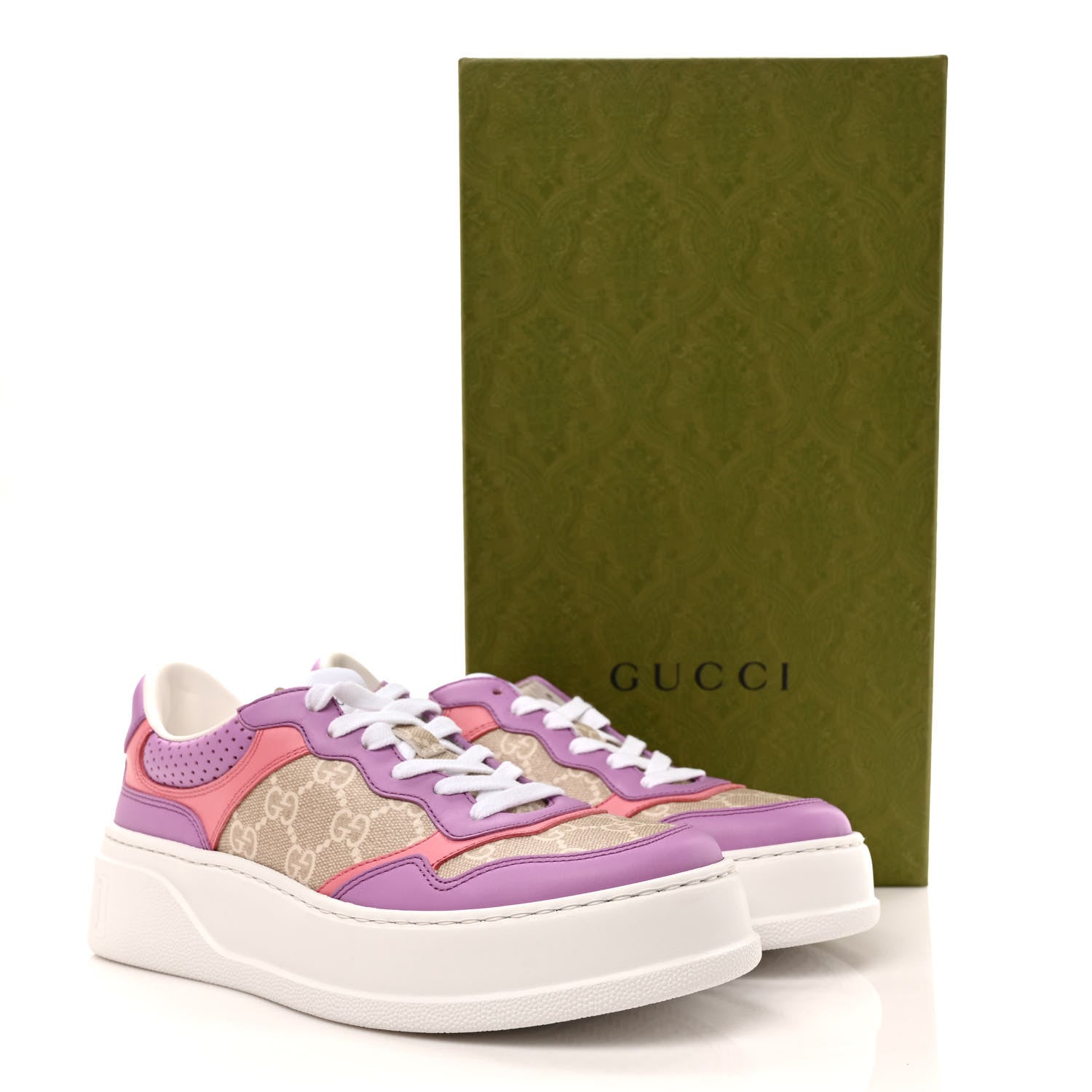 Gucci Calfskin GG Supreme Monogram Perforated Womens Platform 55mm Sneakers 38 Wild Cherry Beige Mystic White Bright Purple 9 of 9