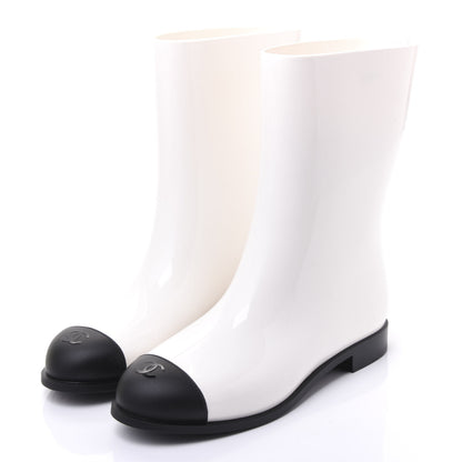 Chanel Rubber Rain Boots 39 Ivory Black 2 of 9