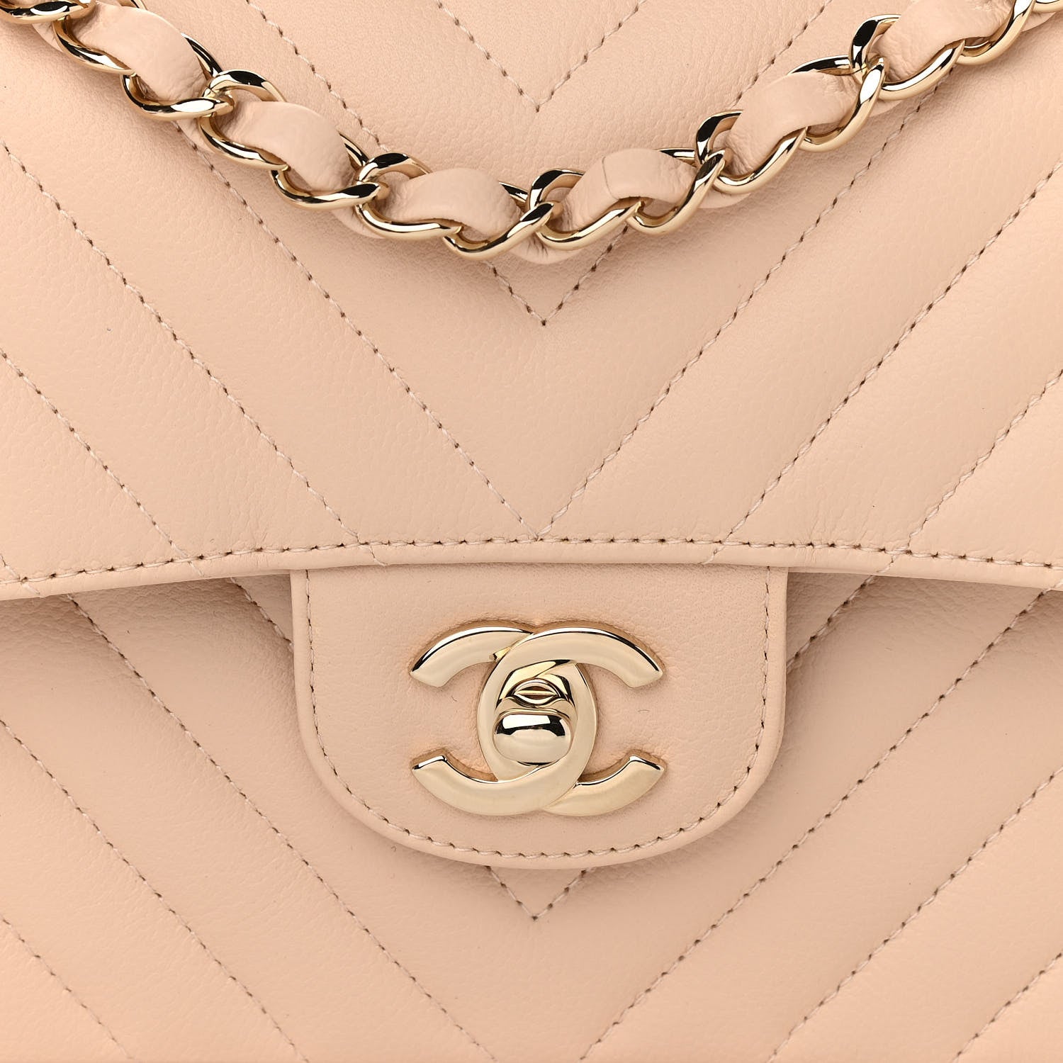 Chanel Caviar Chevron Quilted Small Double Flap Beige 8 of 11