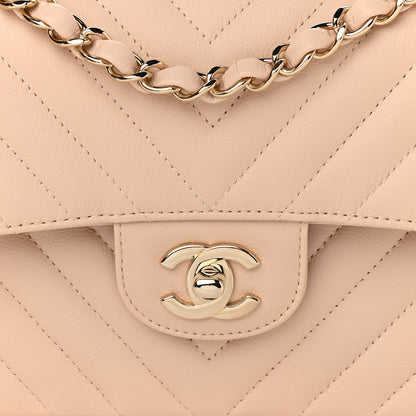 Chanel Caviar Chevron Quilted Small Double Flap Beige 8 of 11