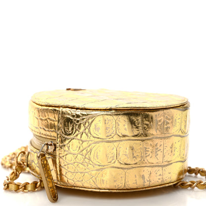 Chanel Metallic Calfskin Crocodile Embossed Cocodile Round Clutch with Chain Gold 7 of 9