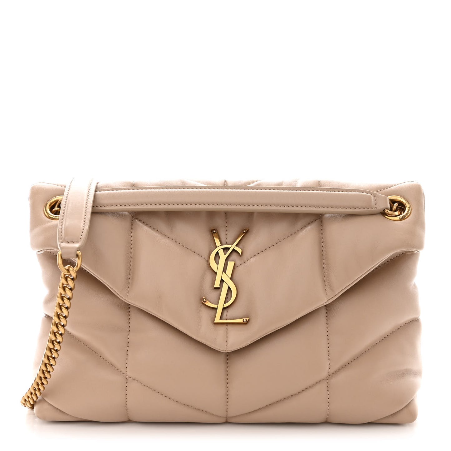 Lambskin Quilted Small Loulou Puffer Monogram Chain Satchel Dark Beige