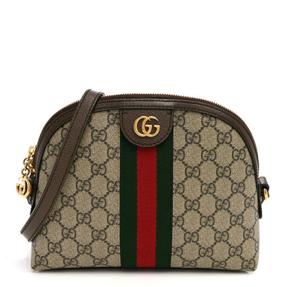 Gucci GG Supreme Monogram Textured Dollar Calfskin Web Small Ophidia Dome Shoulder Bag Beige Ebony New Acero 1 of 12