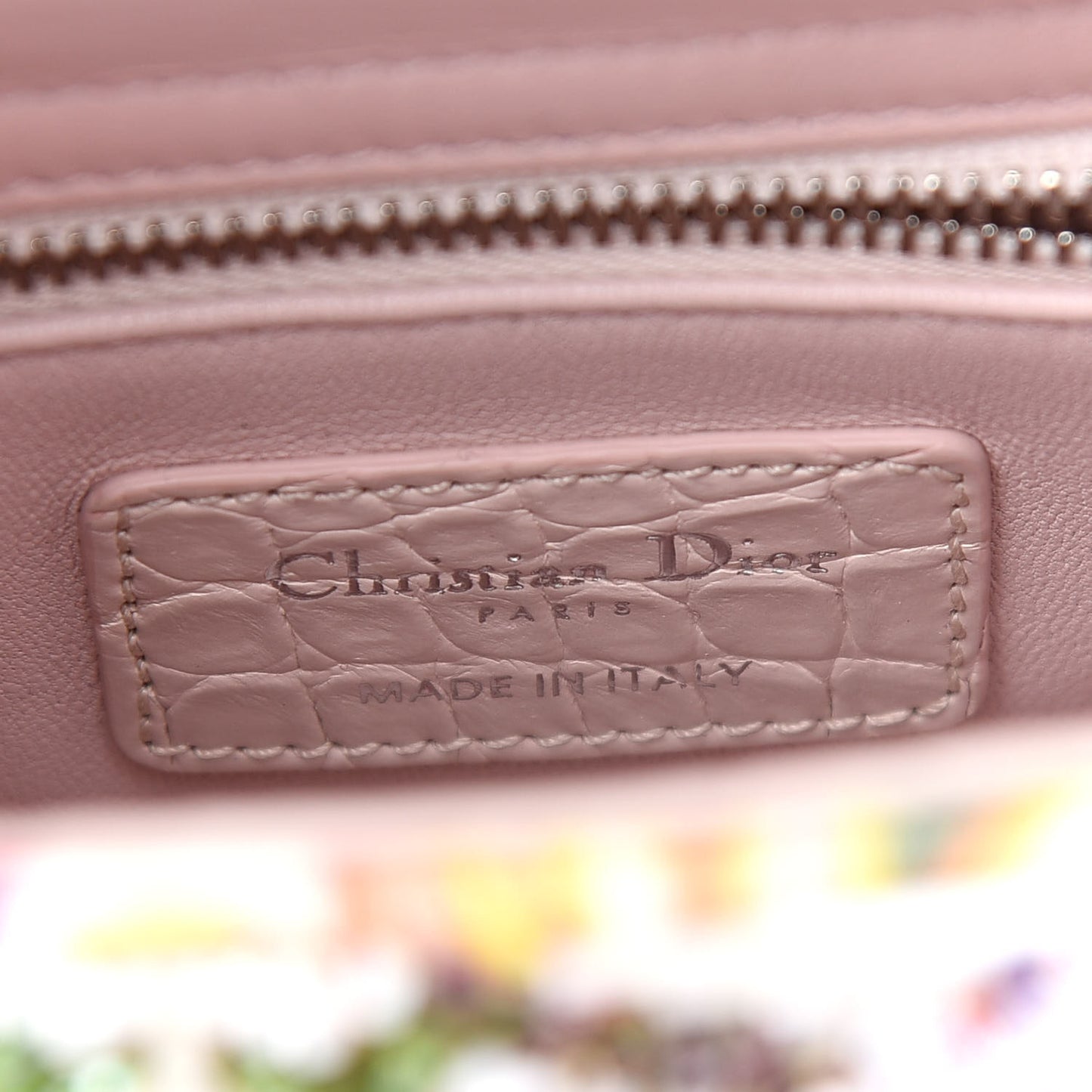 Calfskin Crocodile Embossed Beaded Floral Embroidered Mini Lady Dior Light Pink Multicolor