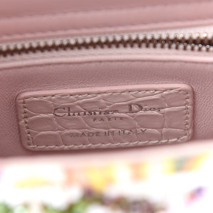 Christian Dior Calfskin Crocodile Embossed Beaded Floral Embroidered Mini Lady Dior Light Pink Multicolor 6 of 9