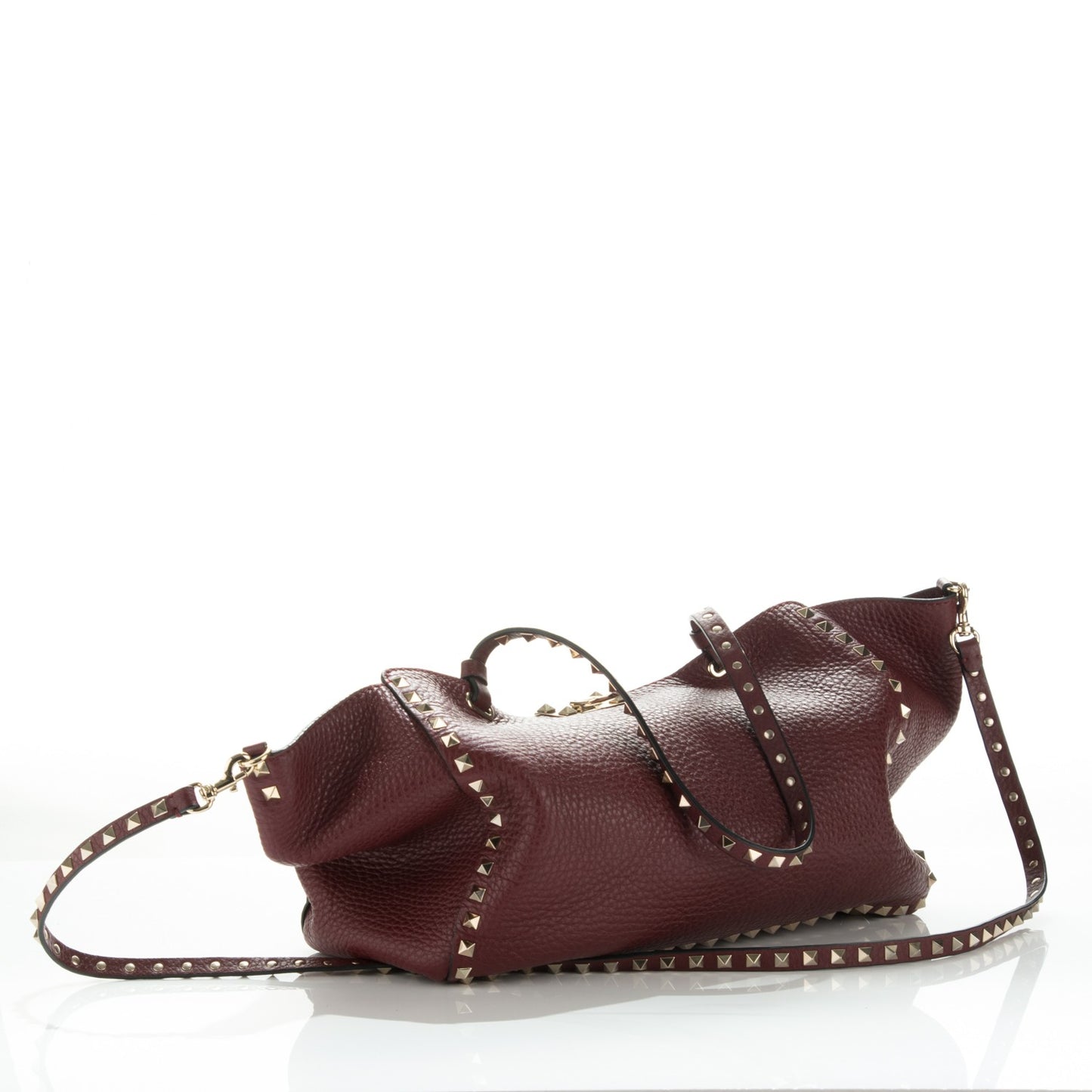 Pebbled Calfskin Medium Rockstud Tote Cremisi