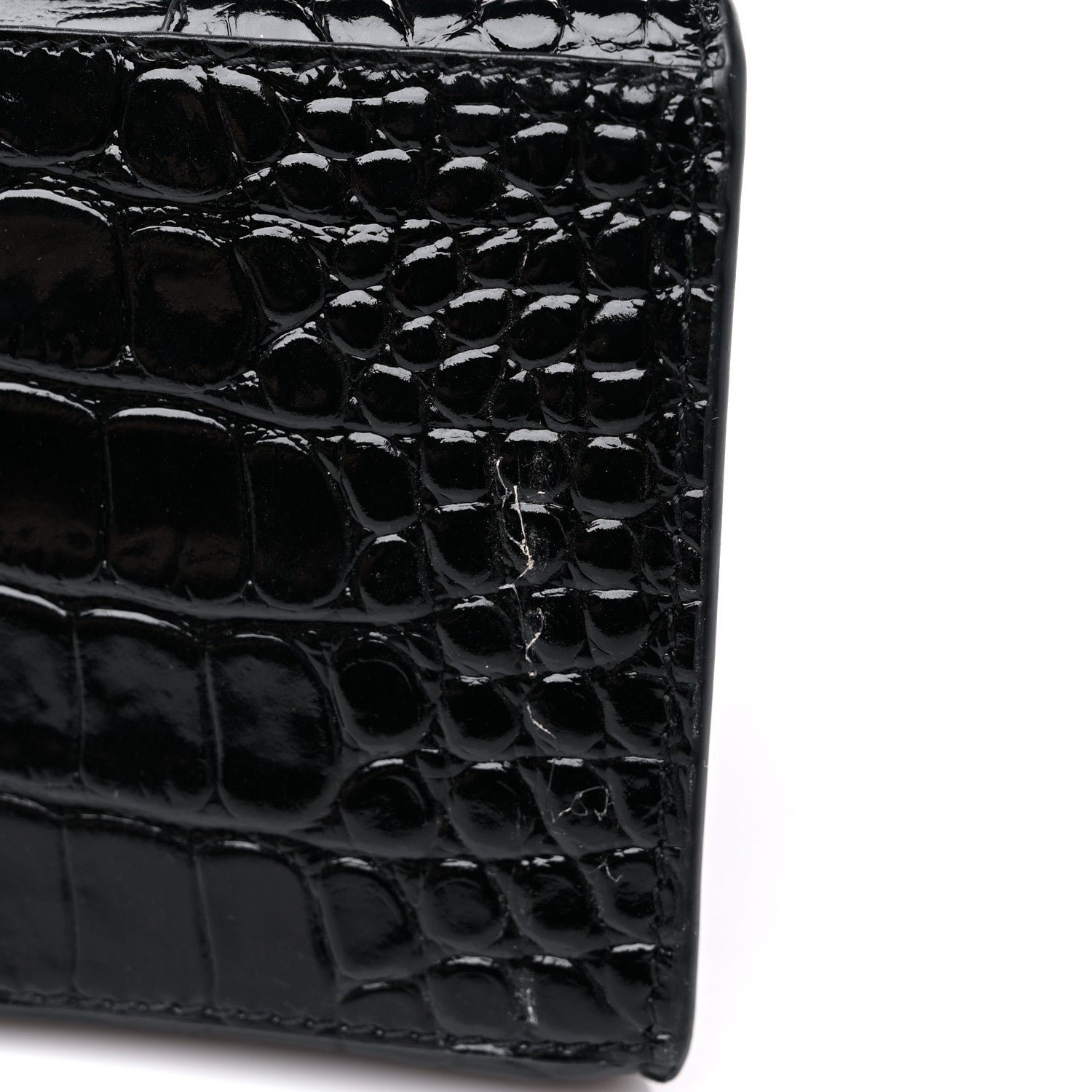 Balenciaga Shiny Calfskin Monochrome Crocodile Embossed Small Hourglass Top Handle Bag Black 10 of 12