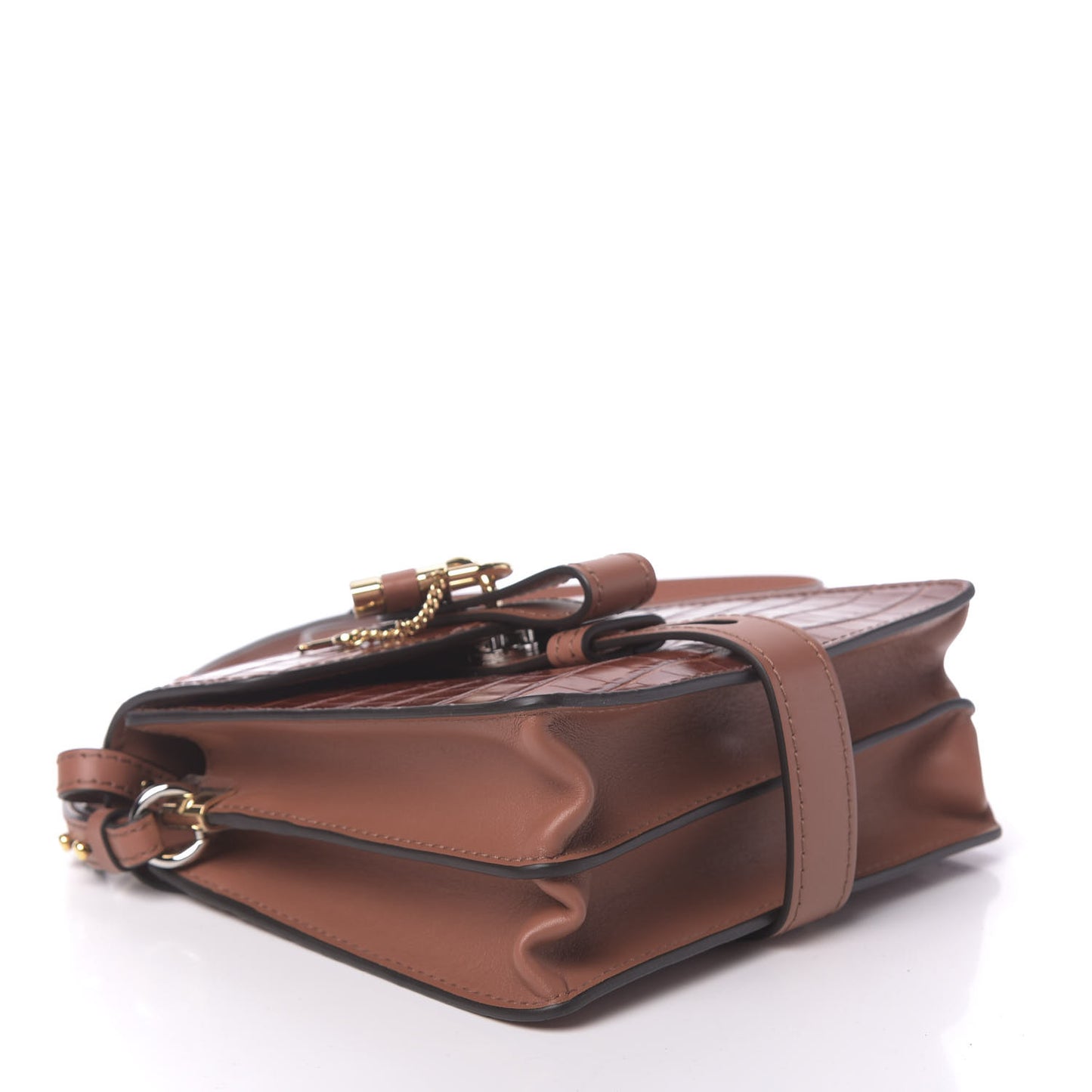 Calfskin Crocodile Embossed Small Aby Day Shoulder Bag Chestnut Brown