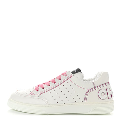 Chanel Calfskin Womens Logo Sneakers 37.5 White Pink 1 of 8