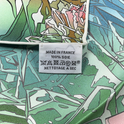 Hermes Silk Twill La Vallee De Cristal Scarf 90 Vert Vif Rose Bleu 3 of 3