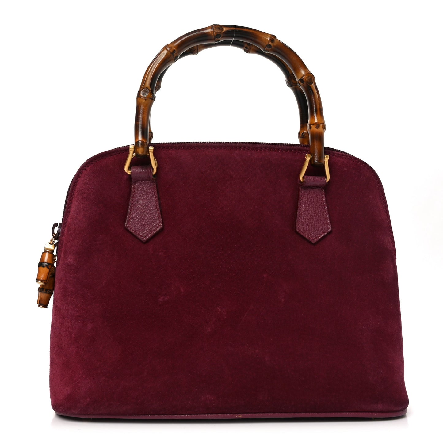 Suede Bamboo Handle Dome Bag Burgundy