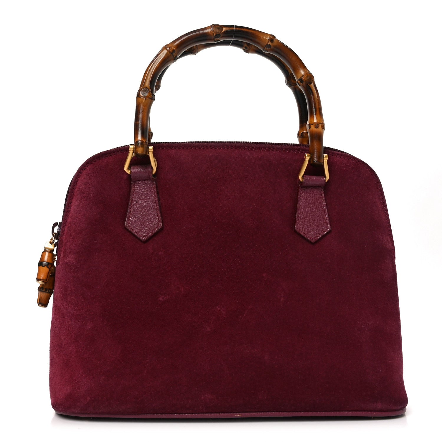 Gucci Suede Bamboo Handle Dome Bag Burgundy 1 of 10