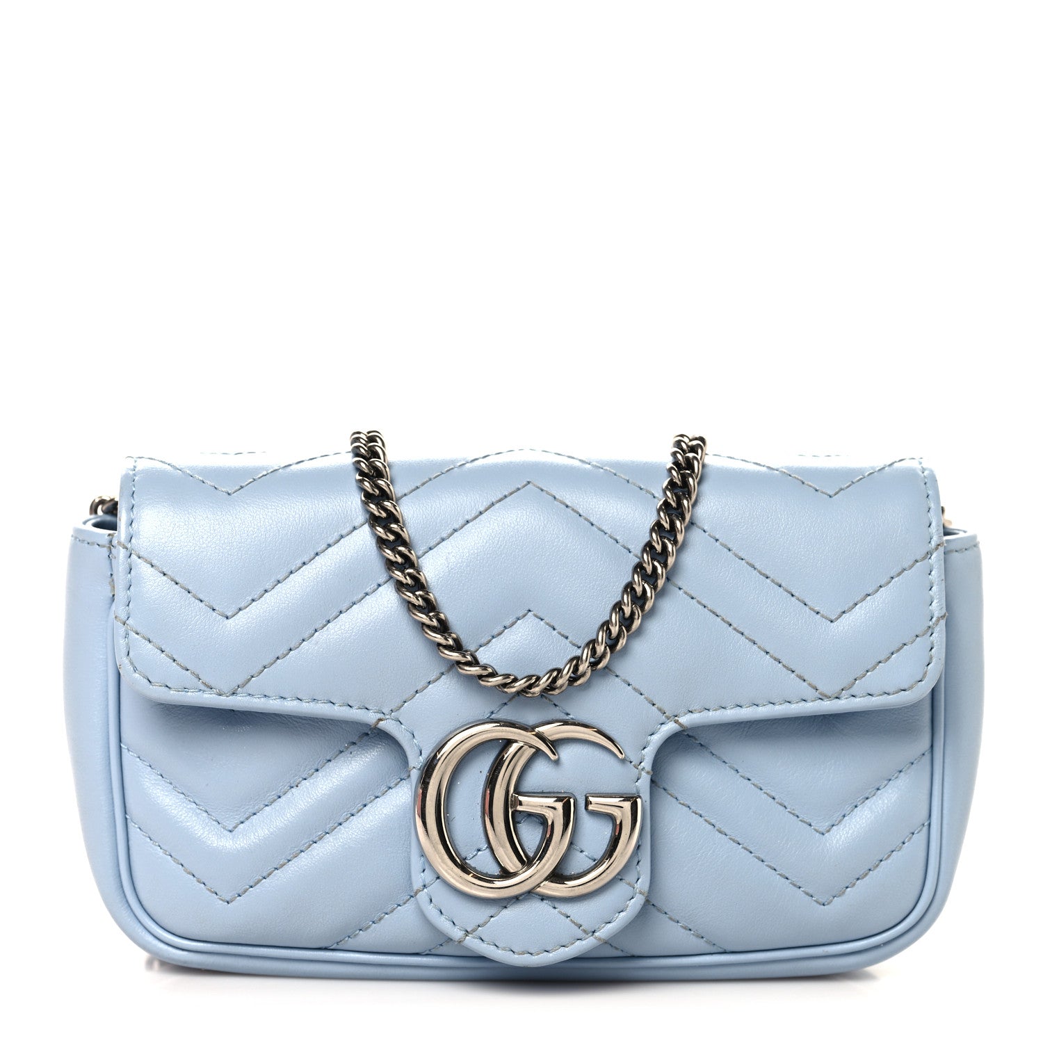 Gucci Calfskin Matelasse Super Mini GG Marmont Shoulder Bag Porcelain Light Blue 1 of 10