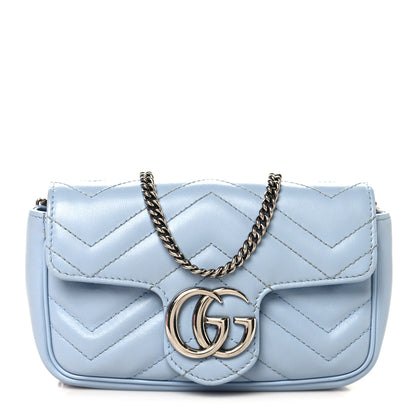 Gucci Calfskin Matelasse Super Mini GG Marmont Shoulder Bag Porcelain Light Blue 1 of 10