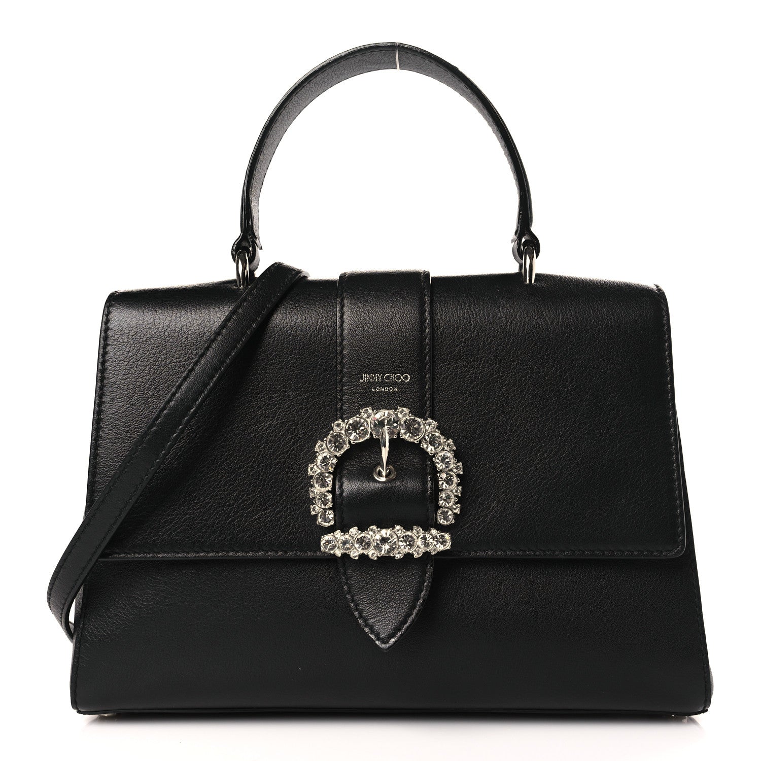Jimmy Choo Calfskin Crystal Cheri Top Handle Bag Black 1 of 8
