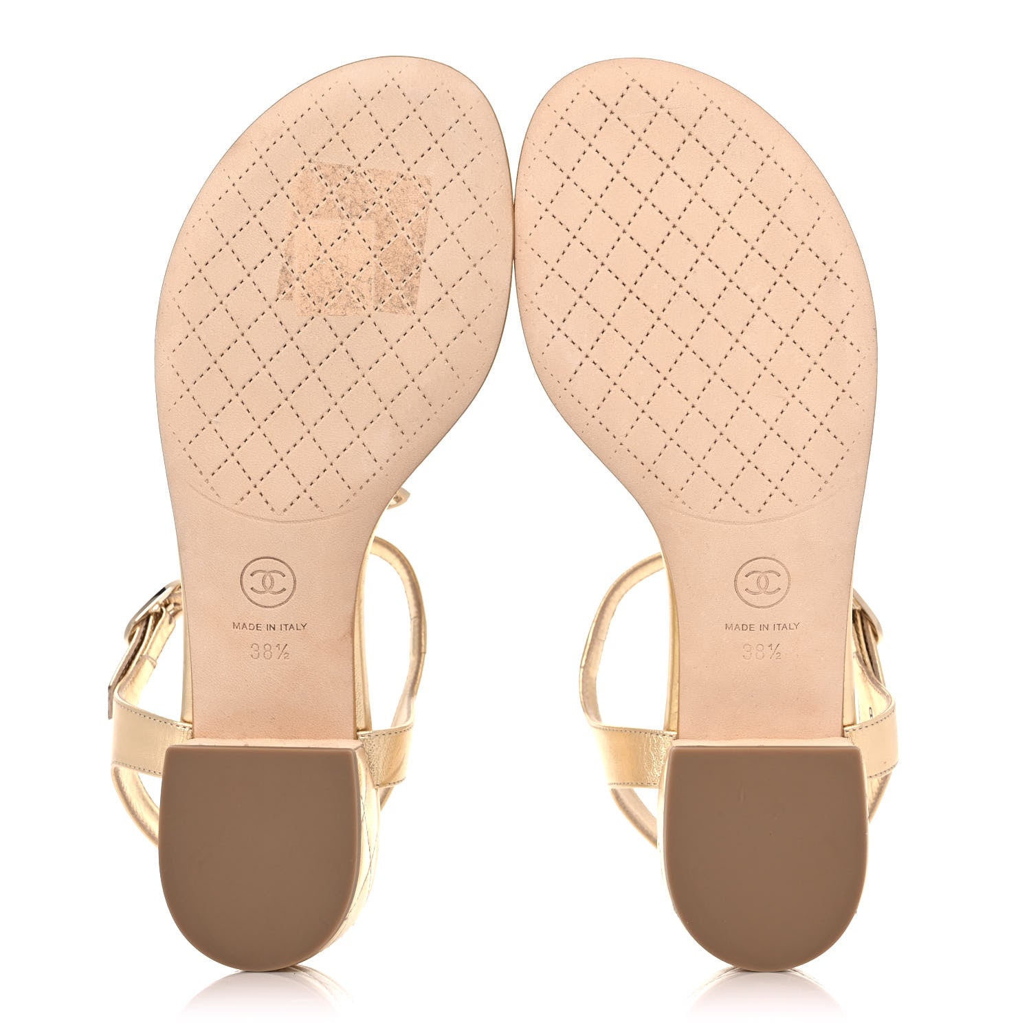 Chanel Laminated Lambskin Quilted CC Pearl Thong Sandals 38.5 Gold 5 of 10