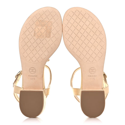 Chanel Laminated Lambskin Quilted CC Pearl Thong Sandals 38.5 Gold 5 of 10