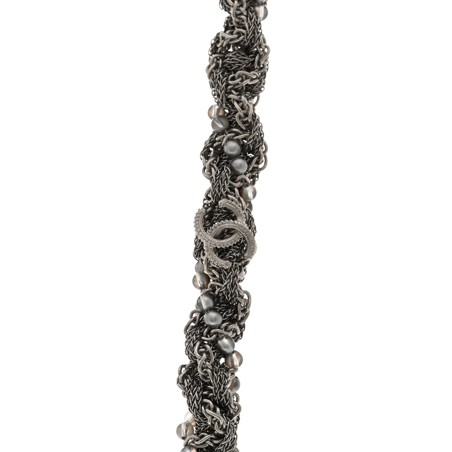 Chanel Multi Chain Braided Pearl Long Necklace Silver 5 of 5